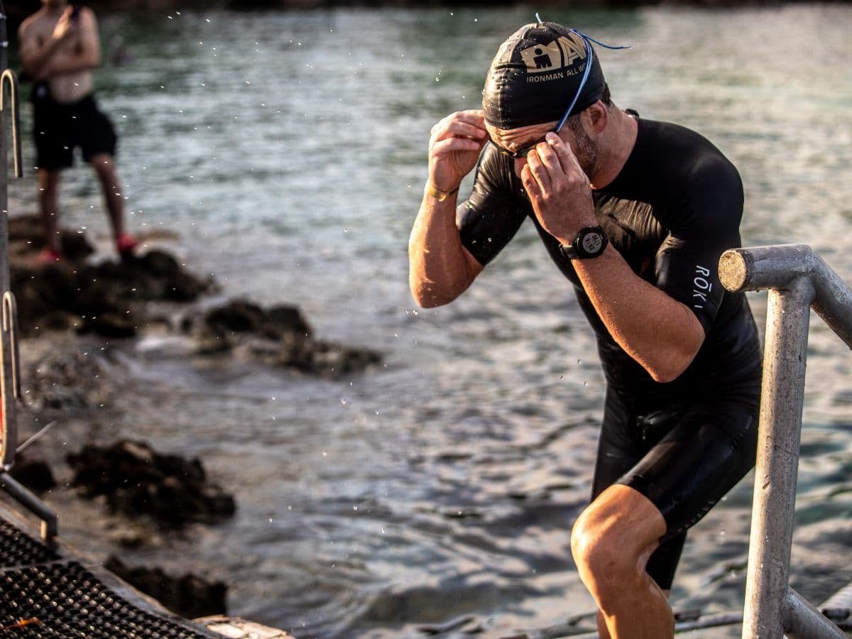 Athlete exiting the Caribbean Sea during IRONMAN race week in Cozumel