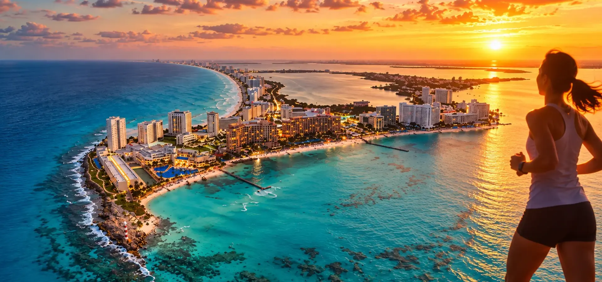 Cancun Marathon 2026 race weekend in the Cancun Hotel Zone at sunset